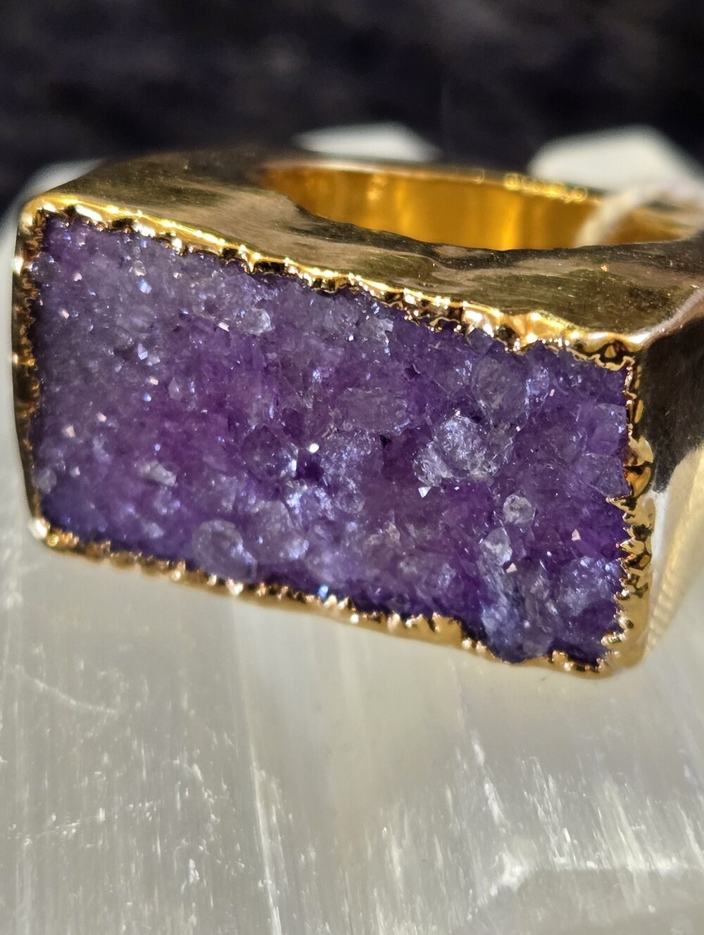 Nuance Jewelry Gold Amethyst Colored Druzy Ring Oversized Statement Size 8